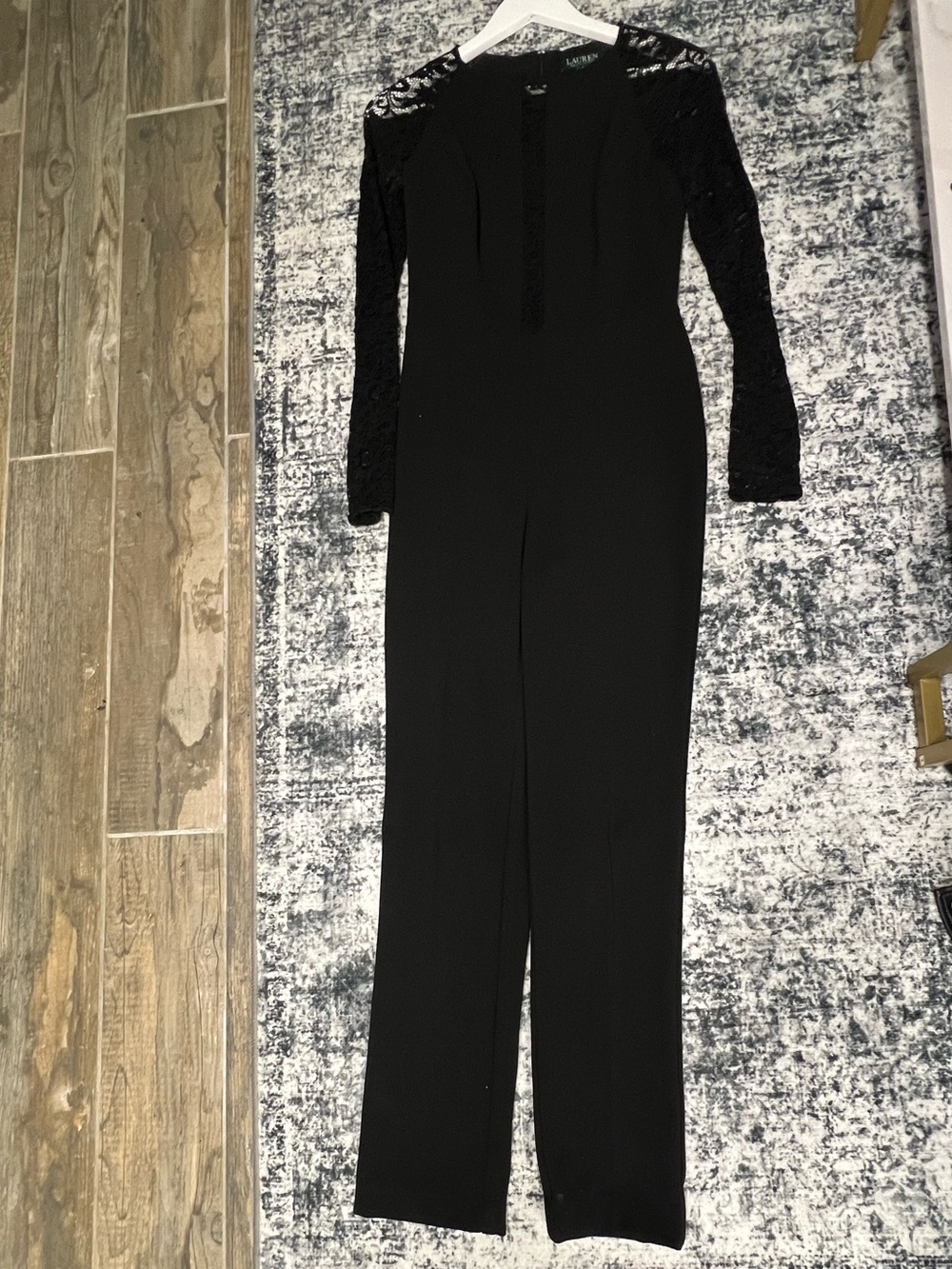 Ralph Lauren Black Long-Sleeve Lace-Shoulder Jumpsuit
